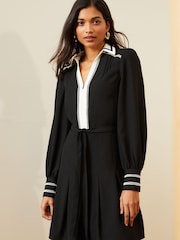 Love & Roses Black and White Contrast Detail Zip Belted Mini Dress - Image 1 of 4