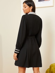 Love & Roses Black and White Contrast Detail Zip Belted Mini Dress - Image 3 of 4