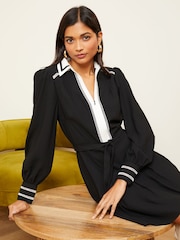 Love & Roses Black and White Contrast Detail Zip Belted Mini Dress - Image 4 of 4