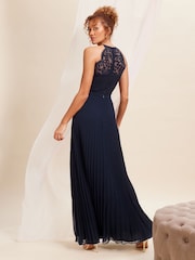 Love & Roses Navy Blue Pleated Lace Insert Bridesmaid Maxi Dress - Image 1 of 4