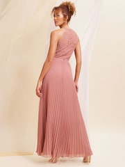 Love & Roses Pink Pleated Lace Insert Bridesmaid Maxi Dress - Image 3 of 4