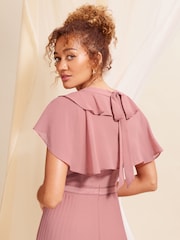 Love & Roses Rose Pink Ruffle Cape Detail Lace Trim Pleated Maxi Bridesmaid Dress - Image 4 of 4