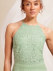 Love & Roses Sage Green Pleated Lace Insert Bridesmaid Maxi Dress - Image 2 of 4
