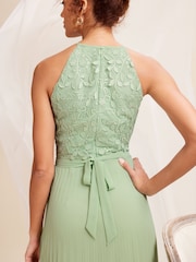 Love & Roses Sage Green Pleated Lace Insert Bridesmaid Maxi Dress - Image 4 of 4
