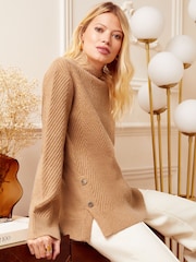 Love & Roses Camel Cosy Crew Neck Longline Jumper - Image 1 of 4