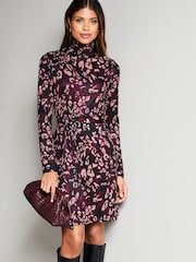 Lipsy Red Jersey Tie Waist High Neck Long Sleeve Shift Mini Dress - Image 1 of 4