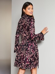 Lipsy Red Jersey Tie Waist High Neck Long Sleeve Shift Mini Dress - Image 2 of 4