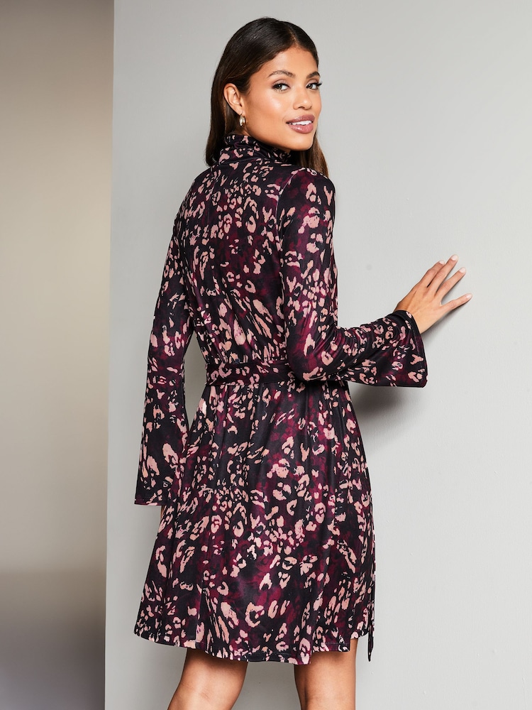 Lipsy Red Jersey Tie Waist High Neck Long Sleeve Shift Mini Dress - Image 2 of 4 Lipsy Red Jersey Tie Waist High Neck Long Sleeve Shift Mini Dress - Image 2 of 4