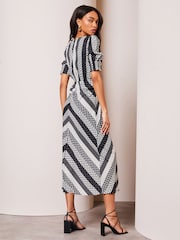Lipsy Black V Neck Spot Short Sleeve Midi Dress - Image 2 of 4