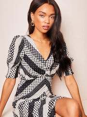 Lipsy Black V Neck Spot Short Sleeve Midi Dress - Image 4 of 4
