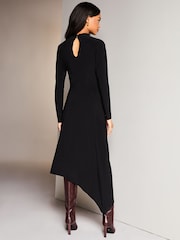 Lipsy Black Petite Jersey Asymmetric Hem High Neck Midi Jumper Dress - Image 2 of 4