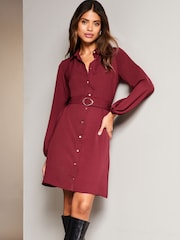 Lipsy Berry Red Woven Belted Button Through Mini Shirt Dress - Image 1 of 4