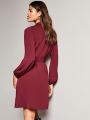 Lipsy Berry Red Woven Belted Button Through Mini Shirt Dress - Image 2 of 4