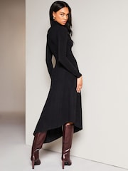 Lipsy Black High Neck Ruched Detail Midi Jumper Dress - Image 2 of 4
