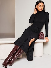 Lipsy Black High Neck Ruched Detail Midi Jumper Dress - Image 3 of 4