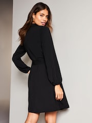 Lipsy Black Woven Belted Button Through Mini Shirt Dress - Image 2 of 4