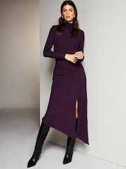 Lipsy Purple High Neck Ruched Detail Midi Jumper Dress - Image 1 of 4