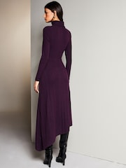 Lipsy Purple High Neck Ruched Detail Midi Jumper Dress - Image 2 of 4