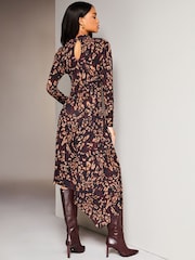Lipsy Red Jersey Asymmetric Hem High Neck Midi Jumper Dress - Image 2 of 4