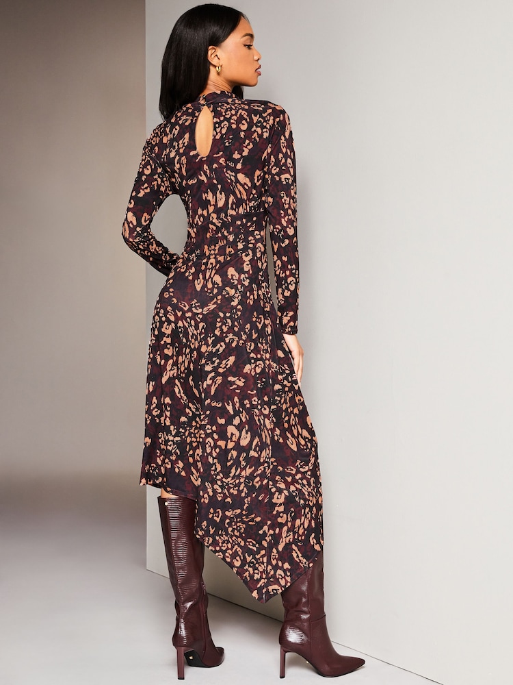 Lipsy Red Jersey Asymmetric Hem High Neck Midi Jumper Dress - Image 2 of 4