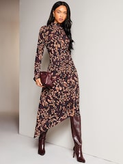 Lipsy Red Jersey Asymmetric Hem High Neck Midi Jumper Dress - Image 3 of 4