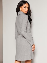 Lipsy Grey Roll Neck Belted Shift Cosy Jumper Dress - Image 2 of 4