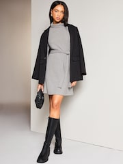 Lipsy Grey Roll Neck Belted Shift Cosy Jumper Dress - Image 3 of 4