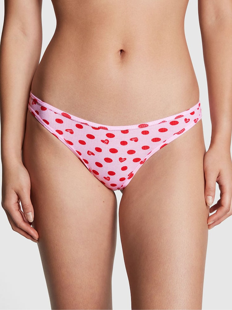 Victoria's Secret PINK Pink Bubble Heart Print Rib Cotton Thong Knickers - Image 1 of 3 Victoria's Secret PINK Pink Bubble Heart Print Rib Cotton Thong Knickers - Image 1 of 3
