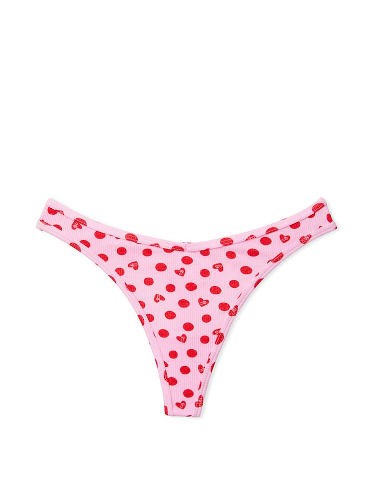 Victoria's Secret PINK Pink Bubble Heart Print Rib Cotton Thong Knickers - Image 3 of 3 Victoria's Secret PINK Pink Bubble Heart Print Rib Cotton Thong Knickers - Image 3 of 3