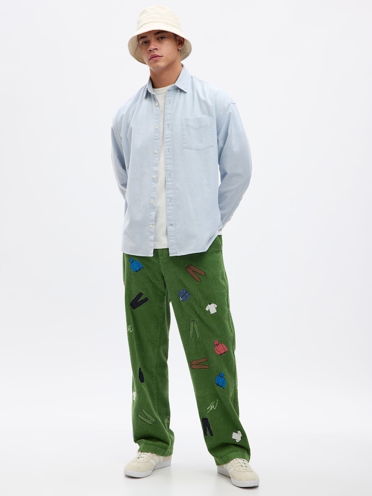 Gap Green Unisex Sean Wotherspoon Washwell Embroidered Corduroy Loose Trousers - Image 1 of 4