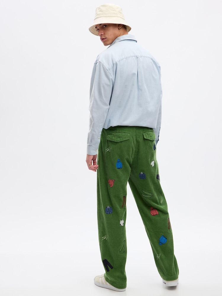 Gap Green Unisex Sean Wotherspoon Washwell Embroidered Corduroy Loose Trousers - Image 2 of 4