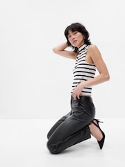 Gap Black Mid Rise Faux-Leather Trousers - Image 3 of 5