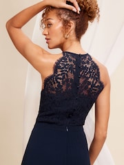 Love & Roses Navy Blue Petite Pleated Lace Insert Bridesmaid Maxi Dress - Image 4 of 4
