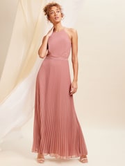 Love & Roses Pink Petite Pleated Lace Insert Bridesmaid Maxi Dress - Image 1 of 4