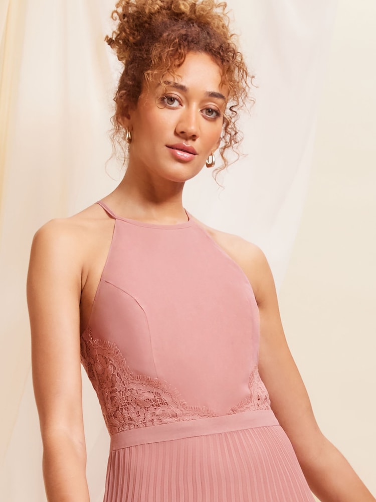 Love & Roses Pink Petite Pleated Lace Insert Bridesmaid Maxi Dress - Image 2 of 4