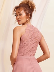 Love & Roses Pink Petite Pleated Lace Insert Bridesmaid Maxi Dress - Image 4 of 4