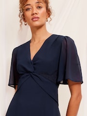 Love & Roses Navy Blue Petite Twist Front Flutter Sleeve Lace Insert Maxi Dress - Image 3 of 4