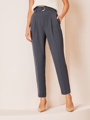Lipsy Grey Petite Tapered Belted Smart Trousers - Image 1 of 4