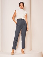 Lipsy Grey Petite Tapered Belted Smart Trousers - Image 2 of 4