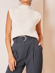 Lipsy Grey Petite Tapered Belted Smart Trousers - Image 4 of 4