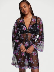Victoria's Secret Illuminating Blooms Black Lace Trim Robe - Image 1 of 3