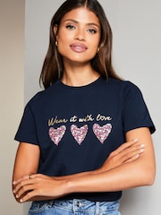 Wear it with Love Navy Blue Heart T-Shirt - Image 1 of 4