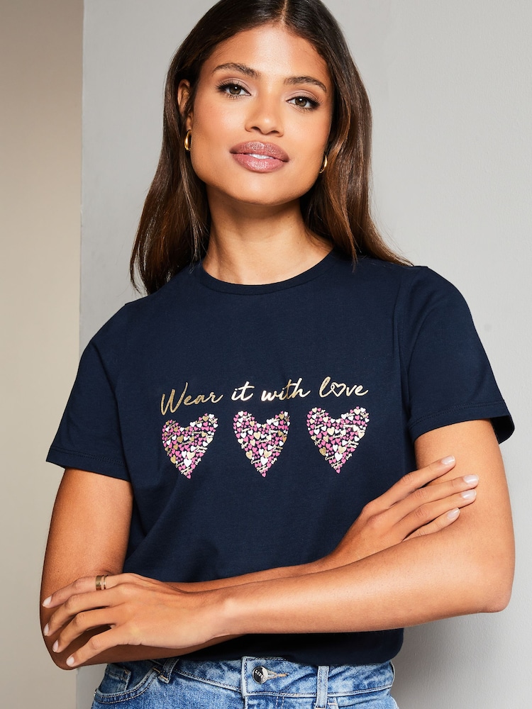 Wear it with Love Navy Blue Heart T-Shirt - Image 1 of 4