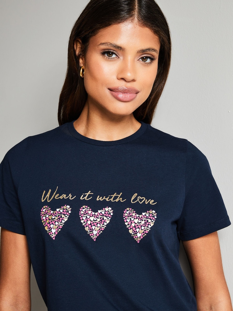 Wear it with Love Navy Blue Heart T-Shirt - Image 4 of 4