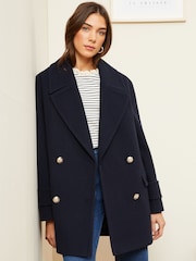 Love & Roses Navy Blue Petite Double Breasted Peacoat - Image 1 of 4