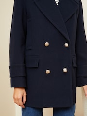 Love & Roses Navy Blue Petite Double Breasted Peacoat - Image 2 of 4