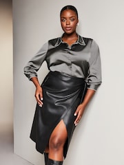 Lipsy Charcoal Grey Curve Collared Button Through Shirt - Image 1 of 4