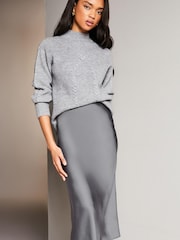 Lipsy Charcoal Grey Petite Satin Bias Cut Midi Skirt - Image 4 of 4