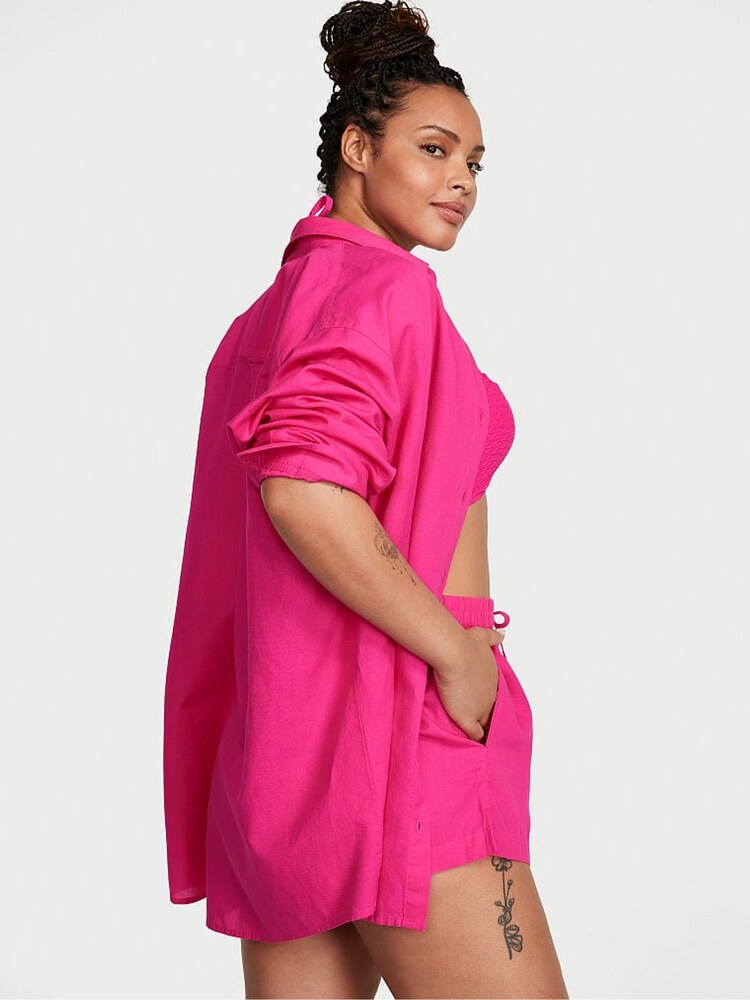 Victoria's Secret Forever Pink Oversized Linen Shirt Cover Up - Image 2 of 3