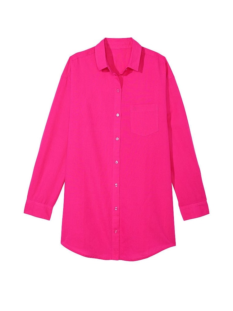 Victoria's Secret Forever Pink Oversized Linen Shirt Cover Up - Image 3 of 3